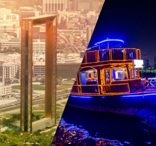 Dubai Sightseeing City Tour Combo Dubai Frame and Dhow Cruise Marina at night