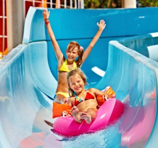 Yas water world Abu Dhabi kids on water slide