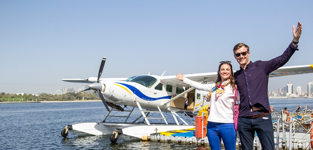 Sea Plane Tour Dubai over emerald water