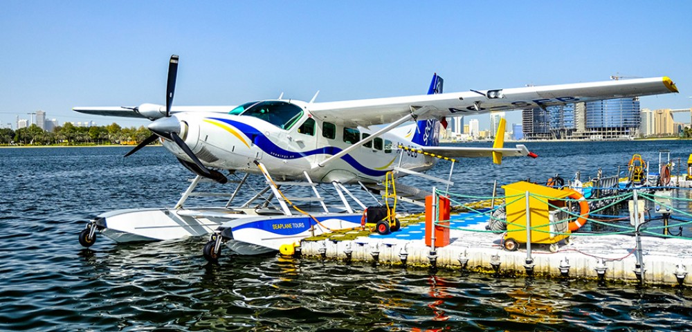 Sea Plane Tour Dubai over emerald water