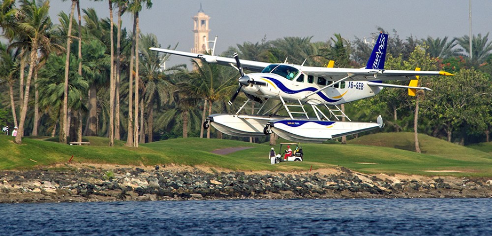 Sea Plane Tour Dubai over emerald water