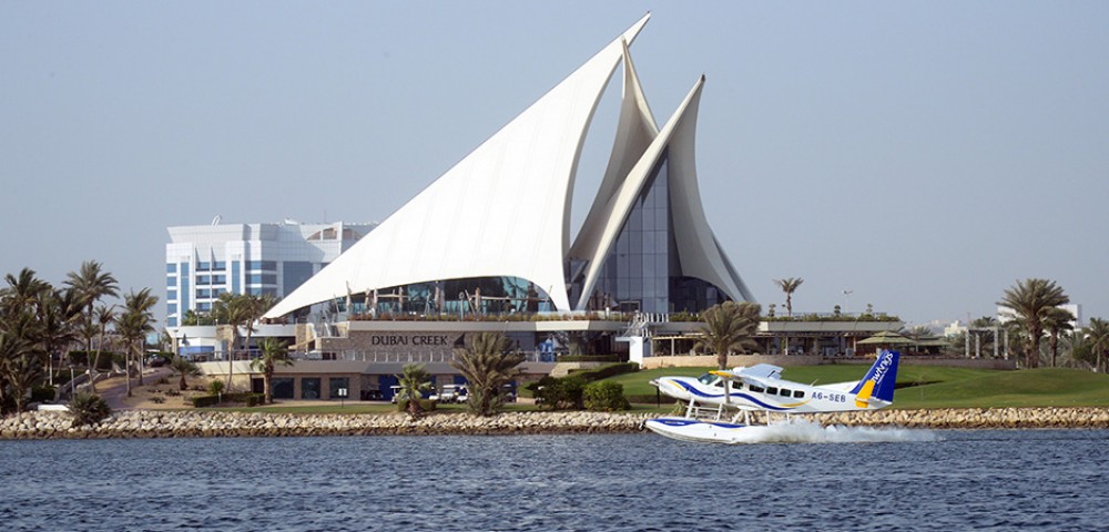 Sea Plane Tour Dubai over emerald water