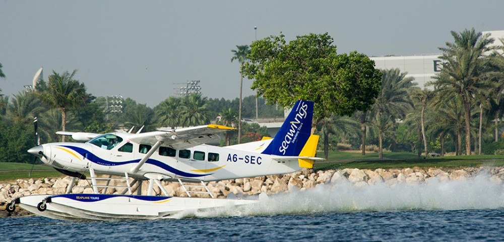 Sea Plane Tour Dubai over emerald water