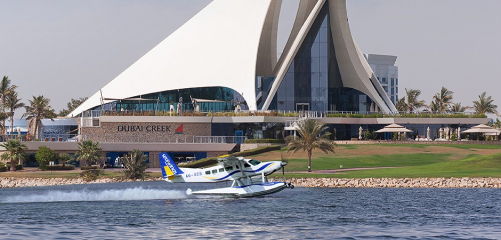 Sea Plane Tour Dubai over emerald water