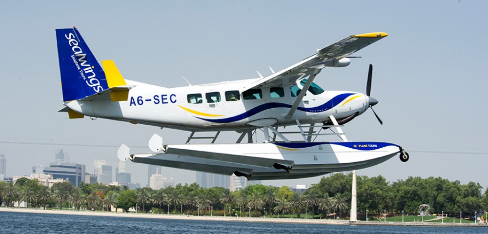 Sea Plane Tour Dubai over emerald water