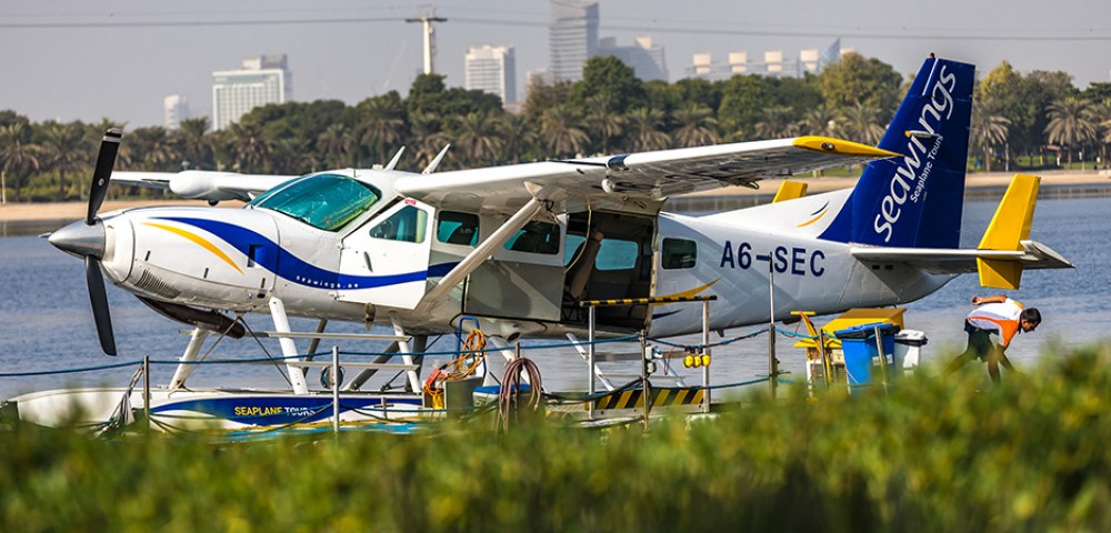 Sea Plane Tour Dubai over emerald water