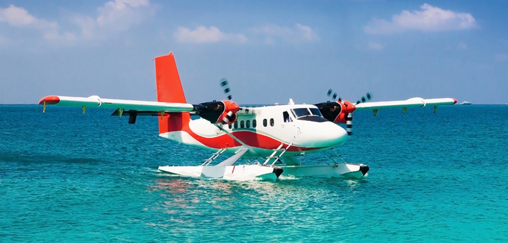 Sea Plane Tour Dubai over emerald water