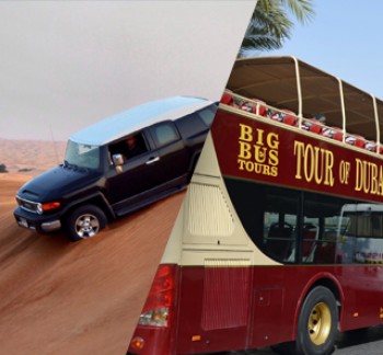 Desert Safari and Big Bus Sight Seeing Combo Deals Big Bus and 4*4 Vehicle in the desert