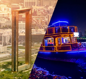 Dubai Sightseeing City Tour Combo Dubai Frame and Dhow Cruise Marina at night