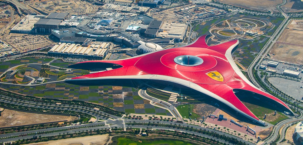 “Sheikh Zayed Mosque and Ferrari World in the daylight during Abu Dhabi City Tour Combo”