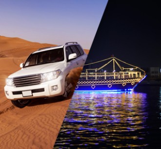 Desert Safari and Dhow Cruise Dinner Creek Combo Deals Dune bashing and dhow with lights