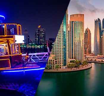 Dubai Creek Cruise Combo Deals, tall buildings, and dhow cruise